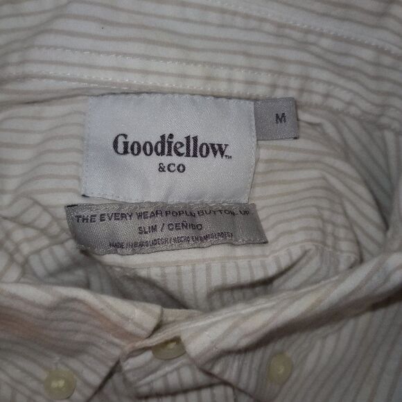 🆕👔Long Sleeve Every Day Wear Button-Down Shirt, Striped Tan/White - Picture 7 of 9